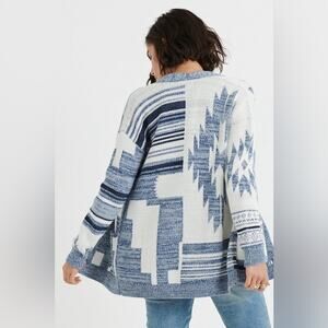Lucky Brand Blue/White Aztec Print Button-Down Sweater